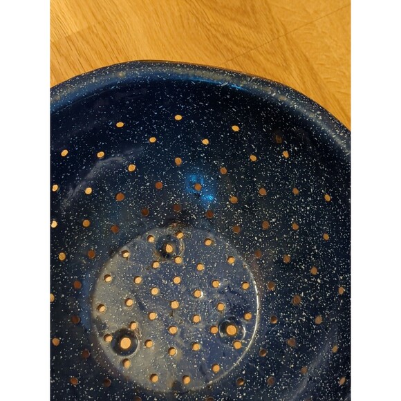 Enamelware Colander Strainer Blue Speckled Vintage 11.5" Round - Picture 11 of 11